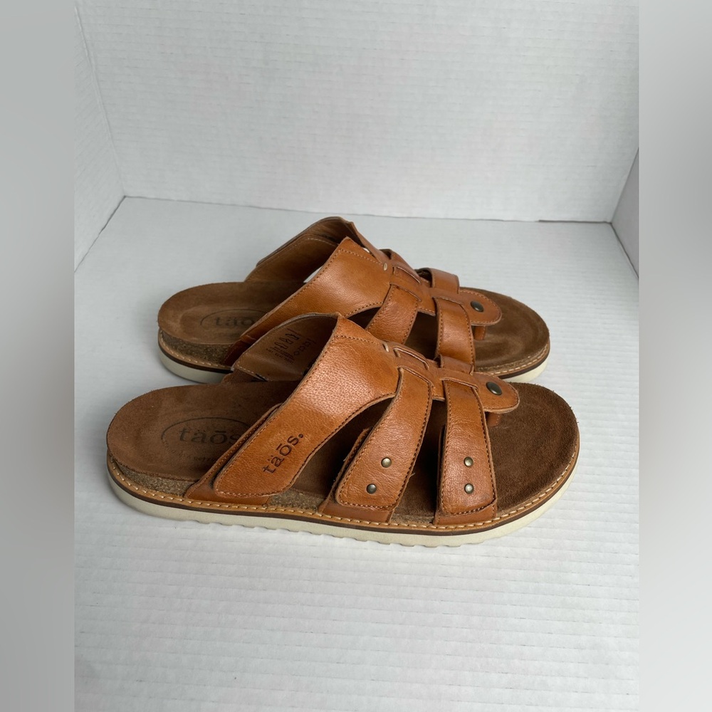 Taos Leather Magnificent Sandals Women’s Size EU 41 Brown Cognac Fisherman Slide - Picture 4 of 15